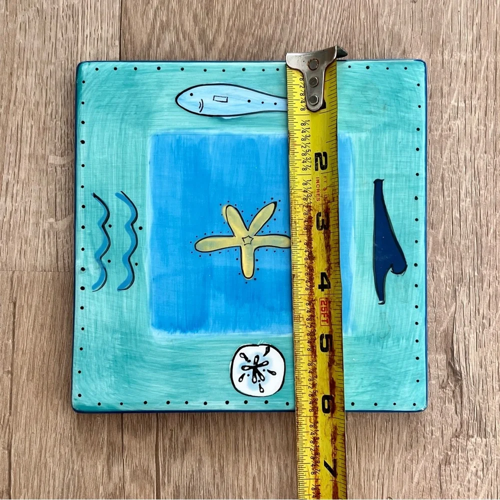 Brushes HandPainted Square Trivet Tile Fish‎ Starfish Sea Life By K.I.C 6”